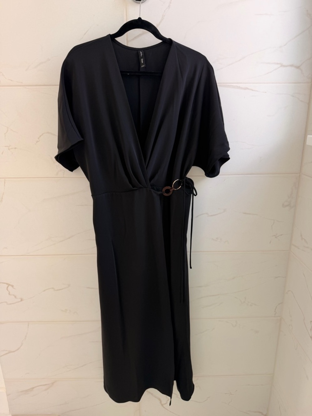 Mango Women's Black Wrap Midi Dress with Ring Detail